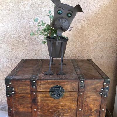 Vintage Trunk and Cute Dog Planter