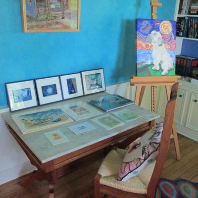 Drawing table and chair with original works