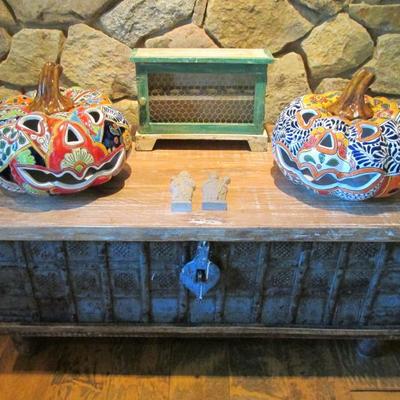 Mexican ceramic pumpkins and chest