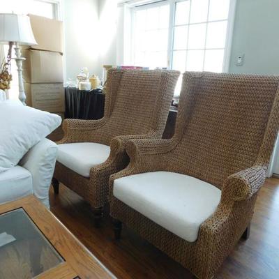 Rattan wing back chairs