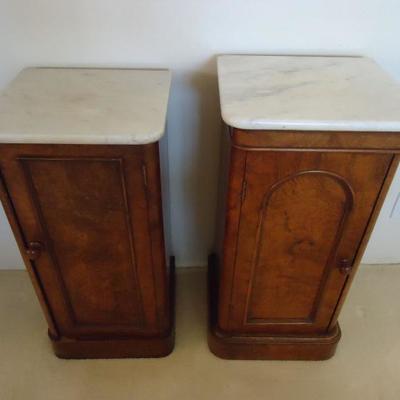 Marble topped side cabinets