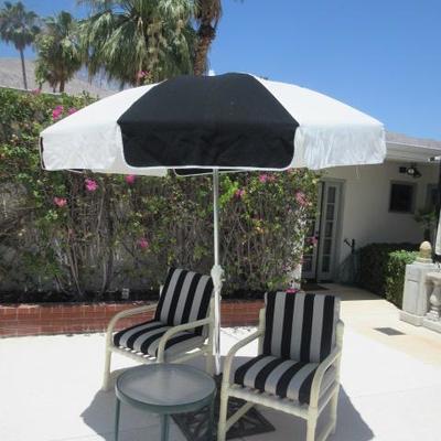 Outdoor chairs and umbrella