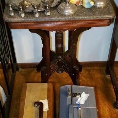 Antique marble top side table 