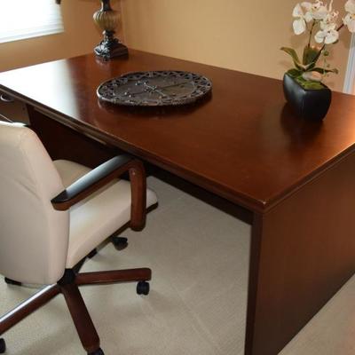Desk, office chair, home decor items