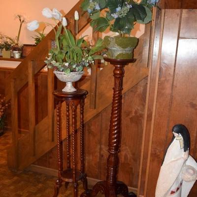 Wood plant stands, silk floral arrangements