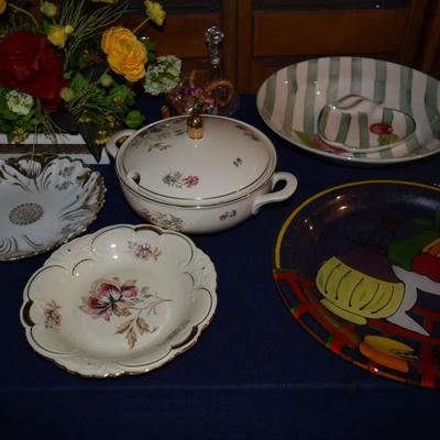 Decorative, china serving bowls, plates