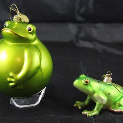 San Francisco Music Box Company Large Ball Frog and KSA â€œKurt S Adler Collection" Seated Glass Frog Glass Ornament