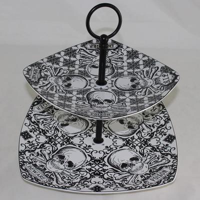 222 Fifth â€œHalloween Skullsâ€ 2-Tier Serving Tray  