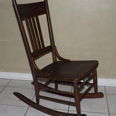 Antique Slat Back Solid Wood Seat Nursing/Sewing Rocker 