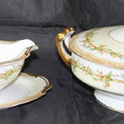 Noritake "Olympia" China Set:  Gravy Boat w/Attached Underplate and Covered Vegetable Bowl