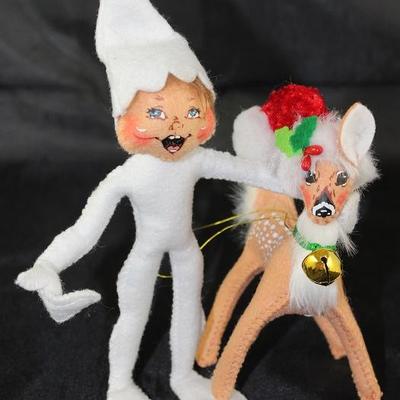 Annalee 2012 White 6â€ Elf shown with 2013 Reindeer/Fawn with Bell and Santa Hat 5â€