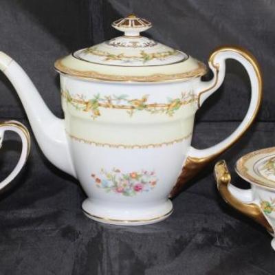 Noritake "Olympia" China Set:  Teapot, Creamer and Sugar Bowl w/Lid