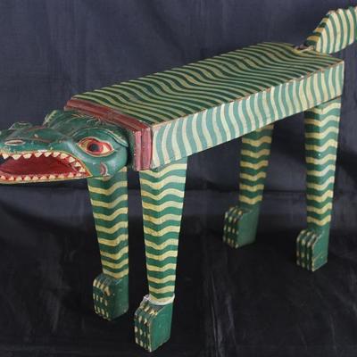 Indonesian Folk Art Hand-painted Larger Table/Stool Carved in the Shape of an Alligator