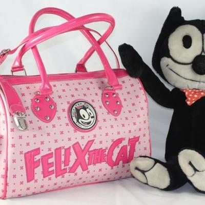 Felix the Cat 1980's Plush 22" Toy shown with Felix the Cat Pink Duffel Bag