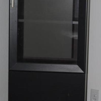 Black 2- Door Cabinet.  Frosted Glass Door Top Cabinet Section  has 2-Adjustable Shelves with a solid Door lower Cabinet Section  (58â€H...