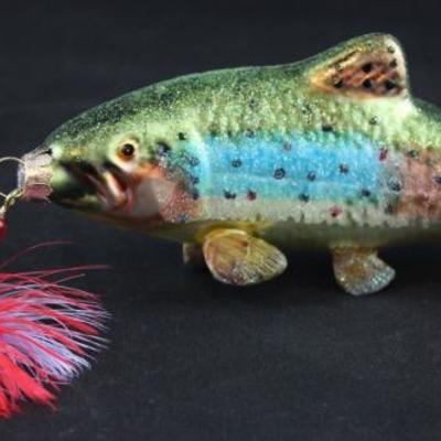 Rauch Rainbow Trout 8â€ Glass Ornament with Lure (RARE) Ornament