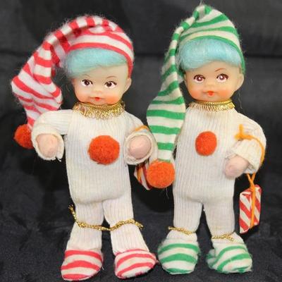 Mid-Century Japan Rubber Head Soft Sculpture Doll Christmas Ornaments