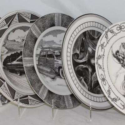 222 Fifth, â€œSlice of Lifeâ€ Dinner Plates:  Bumper Cars, 1959 Cadillac, Surf Woody, Surgery and Cowboy