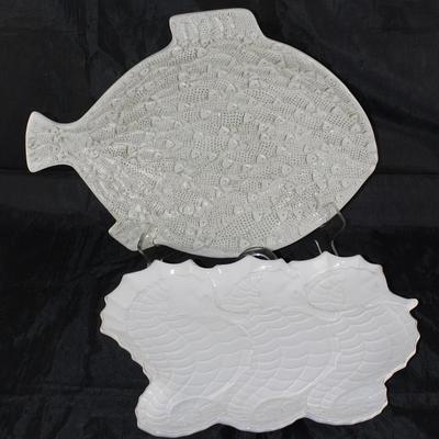 Large Godinger Ceramic Fish Platter and a Seahorse Platter
