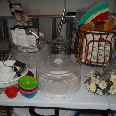Canisters, kitchen linens, utensils