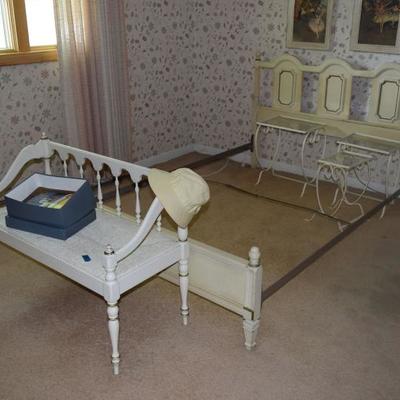 Head & Footboard, Frame, Wall Art, Iron & Glass Side Tables, Bench