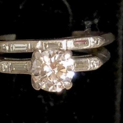 Vintage diamond wedding set. Main diamond approx. 1/2 carat. Newer diamond in center.