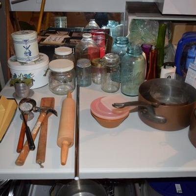 Utensils, pots and pans, jars