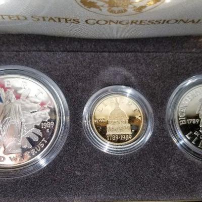 Congressional Set $5 Gold, Silver Dollar and Clad .50