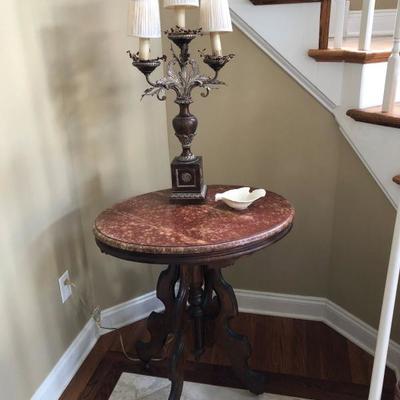 Lamp. Marble Top Table. Family Heritage Estate Sales, LLC. New Jersey Estate Sales/ Pennsylvania Estate Sales.   