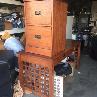 Wood Desk & Matching 2-Drawer File Cabinet $60 