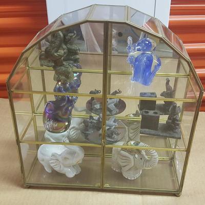 PCT010 Collectible Elephants & Glass Curio Display Cabinet
