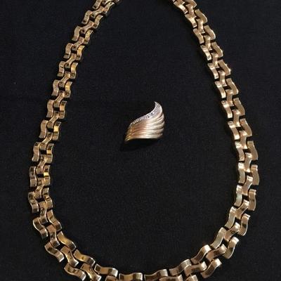 Gold Necklace, Diamond Studded 14K Pin 