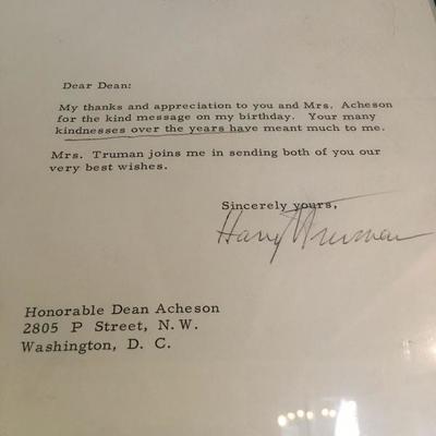 Letter Signed by Harry Truman 