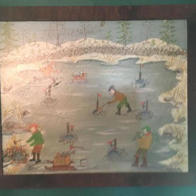 A. Nilson Ice Fishing Folk Art 