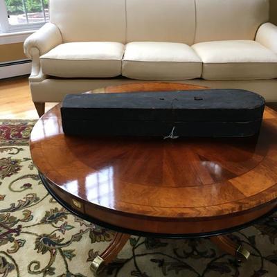 Drexel Furniture Sofa, Inlaid Coffee Table, Antique Wooden Violin Case