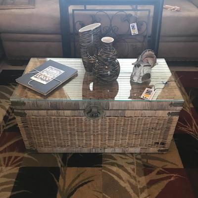 Vintage Wicker Trunk with Glass Top