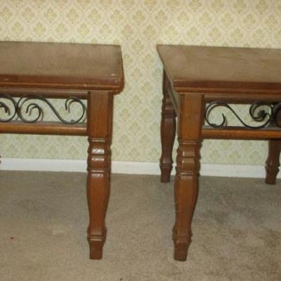 Pair of wood and iron side tables