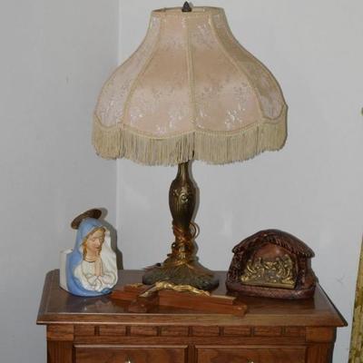 Table Lamp & Religious Items