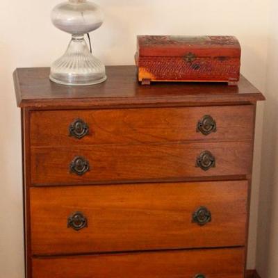 small chest of drawers, electrified oil lamp
