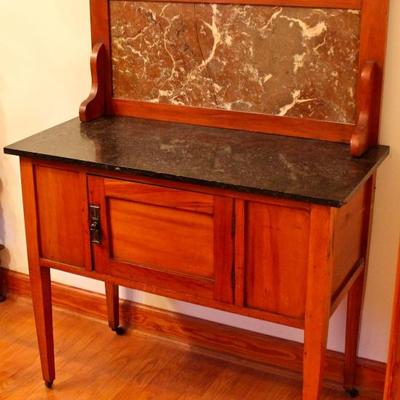 shop made sideboard with marble top and back splash 