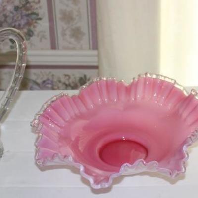 Fenton bowl, crystal pitcher