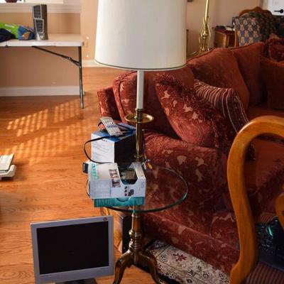 Monitor, floor lamp, sofa