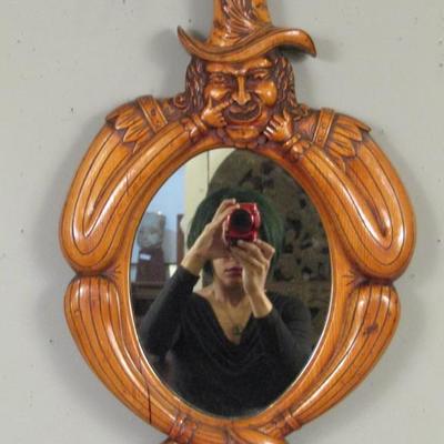 Whimsical Carved Walnut Mirror