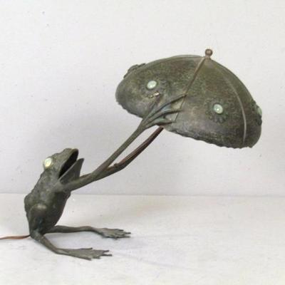 Art Nouveau Mixed Metal Frog Lamp with Opaline