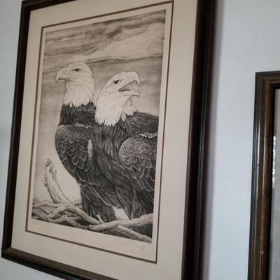 Dennis Curry Signed Double Pride Eagle Etching