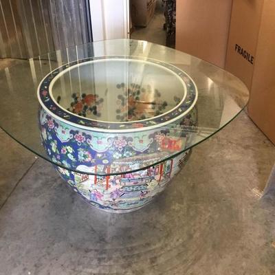 Large Ceramic Pot with Glass Top #2