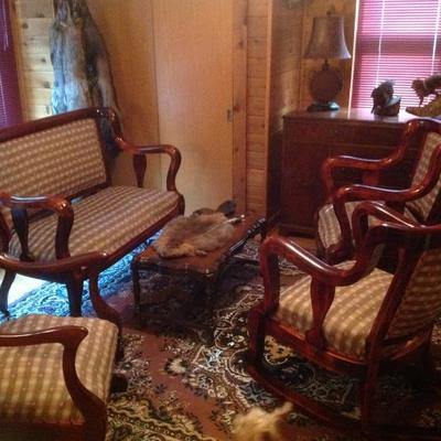 1800's 5pc. Mahogany Parlor Set- Sette, His & Hers Chair, Rocker and Table