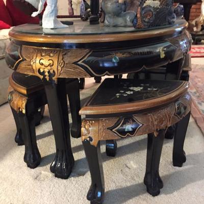 Oriental Coffee Table with six stools.