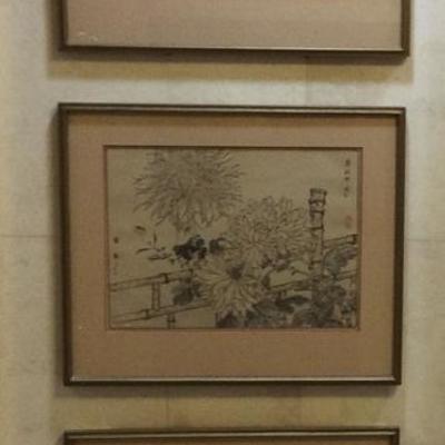PCP070 Set of Three Vintage Japanese Color Ink Drawings 