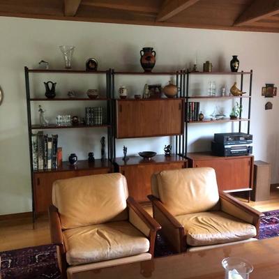 Leather Accent Chairs, Shelving Unit, Home Decor, & Electronics